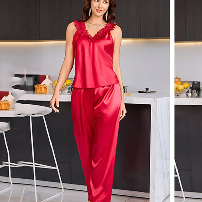 NEW 3PCS Set S-XL 6 Colors Ice Silk Luxury Spring Autumn New Female Honeymoon Pajamas Sleepwear Sexy Lace Long Bath Robe Kimono Gown Home Wear Loose Satin Loungewear