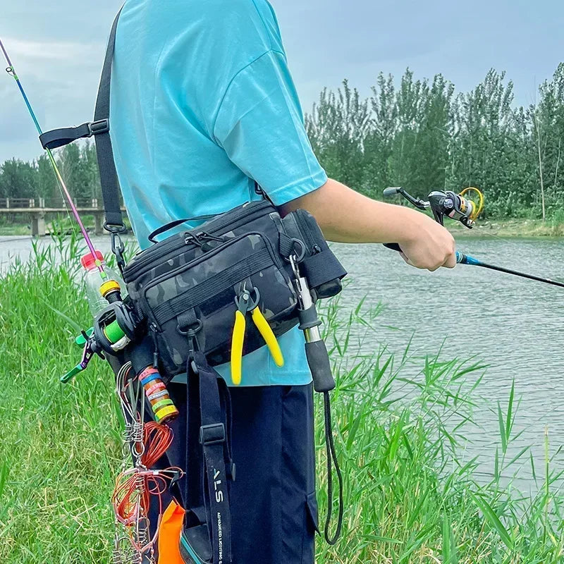 NEW Style Multi-Pockets Thickened Fishing Gear Top Quality Shoulder Bag Portable Fishing Rod Holder Bait Line Box Storage Outdoor Sports Bag Angling