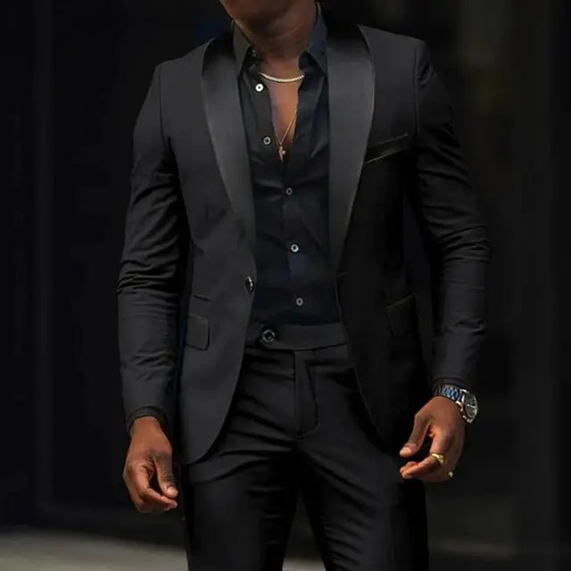 NEW Arrivals 2PCS Set S-6XL Plus Size 7 Colors Casual Men Wedding Suits Solid Slim Fit Shawl Lapel Blazer Pant Designs Evening Party Prom Suits Best Man Business Wear Suit Men Luxury Fashion Clothing Supplies