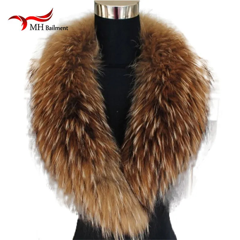 NEW Arrivals Luxury Real Natural Color Raccoon Fox Real Fur Collar Scarf Genuine Big Size Scarves Warp Shawl Neck Warmer Stole Muffler with Clip Loops Ladies Luxury Fashion Apparel Accessories Clothing Supplies