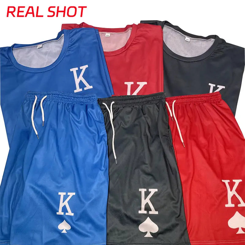 Men's Sets T Shirt And Shorts Fashion Digital Letter K Printing Tow-Piece Summer Daily Casual Clothes Street Wear For Men