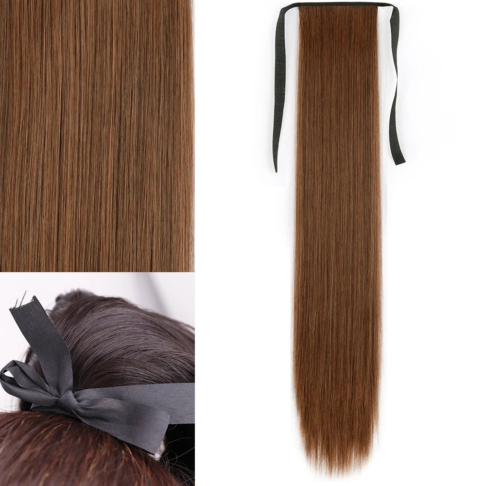 NEW  Synthetic Long Straight Wrap Around Clip In Ponytail Hair Extension Can Be Permed Heat Resistant Pony Tail Fake Hair