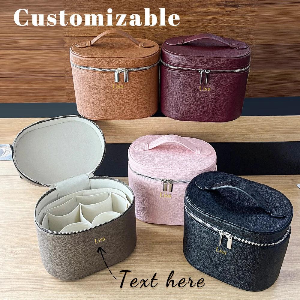 NEW Large-Capacity PU Leather Cosmetic Box with Internal Storage Box, Customizable Names and Letters, Travel Portable Cosmetic Bag