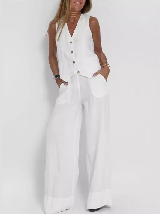 NEW Arrivals 2PCS Set S-2XL UK Size Women's Clothing Spring Summer New Fashionable Vest Pants Collage Splicing Pure Sleeveless Color Temperament Casual Suit