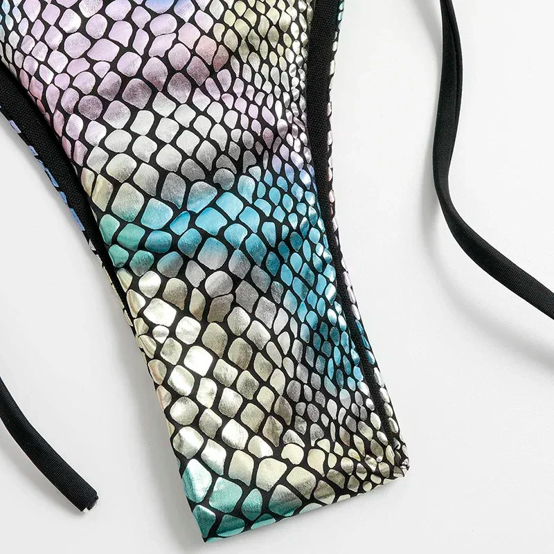 Fish Scales Shiny Halter Triangle Bikinis Set Swimwear Women Micro Thong Swimsuits Swimming Suit Biquinis Bikinis Mujer Swim