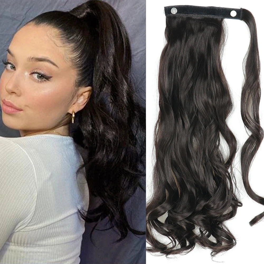 NEW  Synthetic Long Straight Wrap Around Clip In Ponytail Hair Extension Can Be Permed Heat Resistant Pony Tail Fake Hair