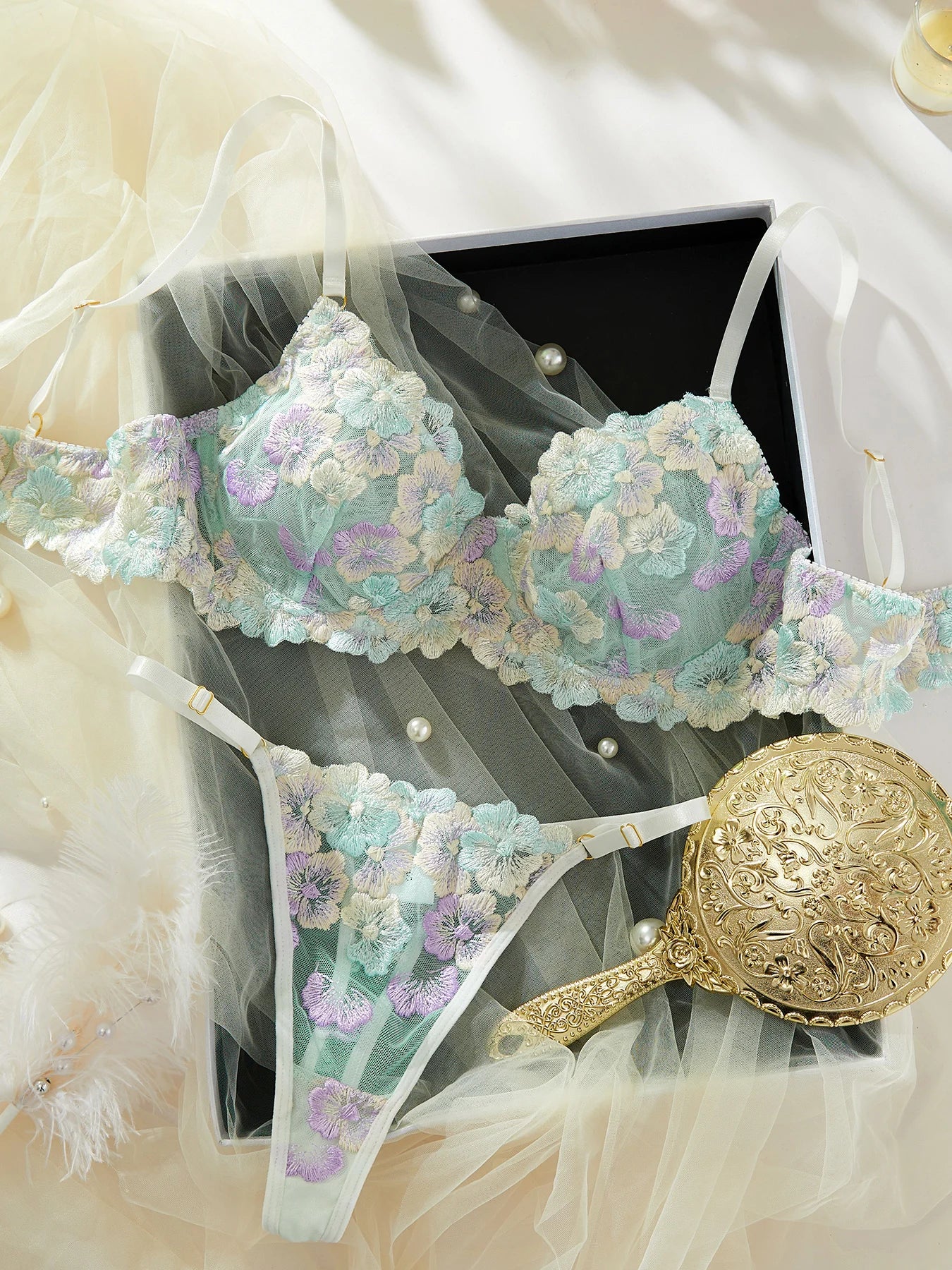 Fancy Lingerie Sexy Delicate Underwear Lace Embroidery Bilizna Set Fairy Intim Goods Onlyfans Kit Beautiful Brief Sets