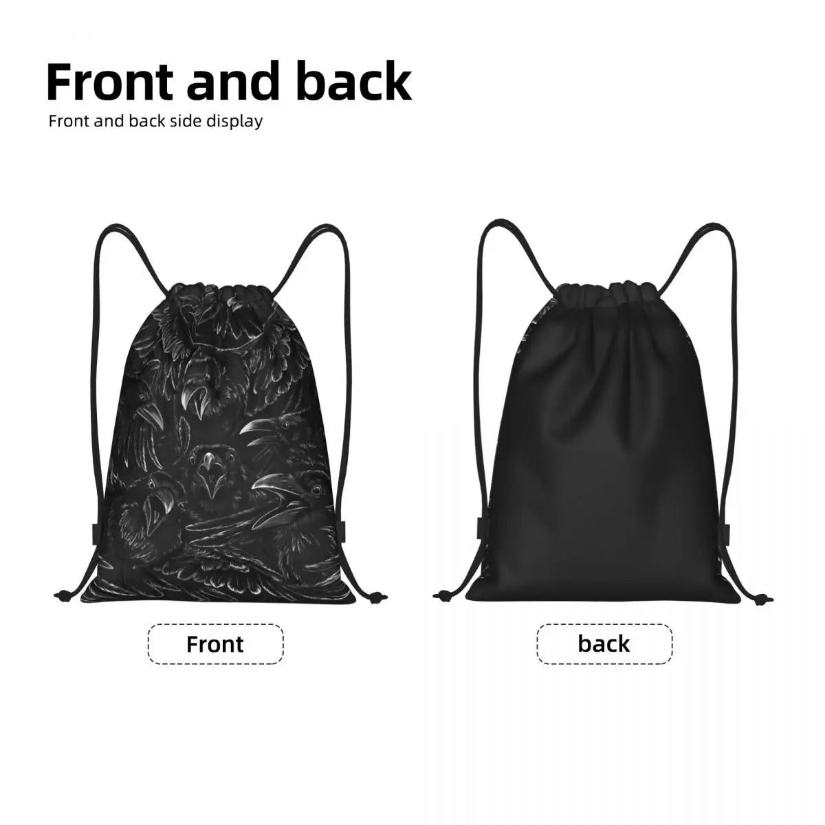 Raven Rage Halloween Gothic Crow Drawstring Backpack Bag for Women Men Halloween Witch Gothic Scary Crow Training Backpack
