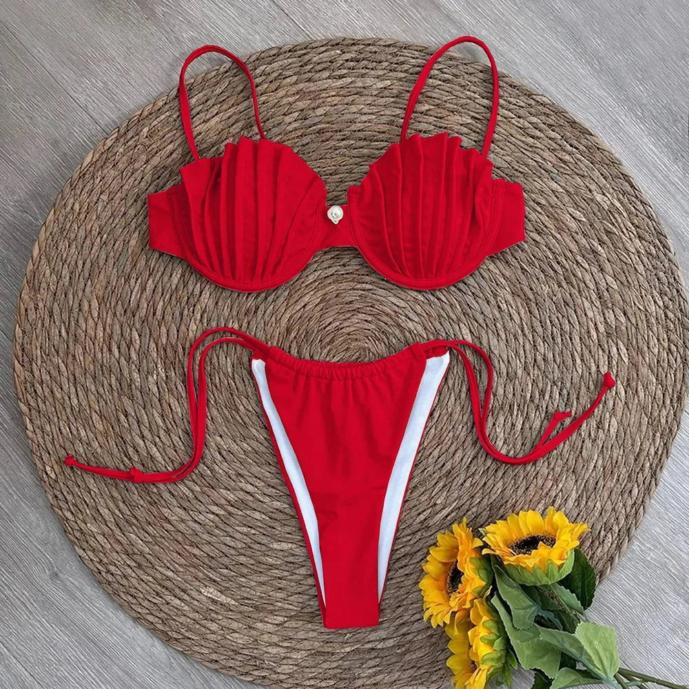 2 PCS Set 5 Colors Sexy Shell Micro Bikini Women's Swimsuit Female Swimwear Thong Bikinis Set Brazilian Beach Wear Bathing Suit