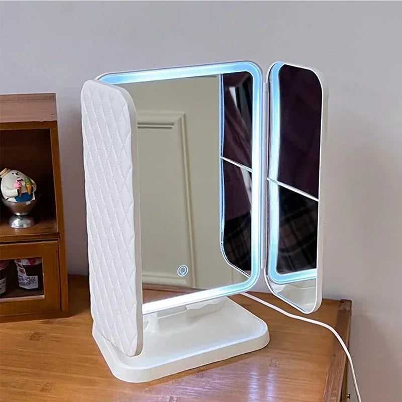 NEW Arrivals Luxury Trifold Make-Up Mirror LED Lights Dorm Dressing Mirror Beauty Light Up your Fill Light with Smart Complementary Make-Up Mirror Women Cosmetic Tools
