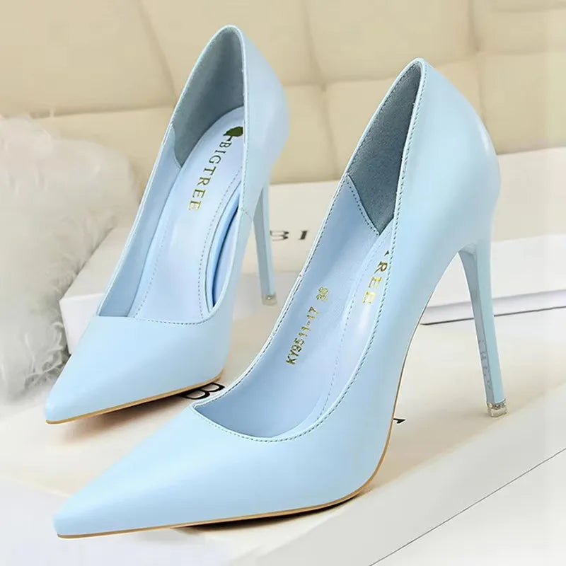 Just Arrived 10.5cm 7 Colors Handmade Leather Shoes Women Pumps Fashion High Heels Shoes Black Pink White Shoes Women Wedding Formal Shoes Ladies Stiletto Women Heels