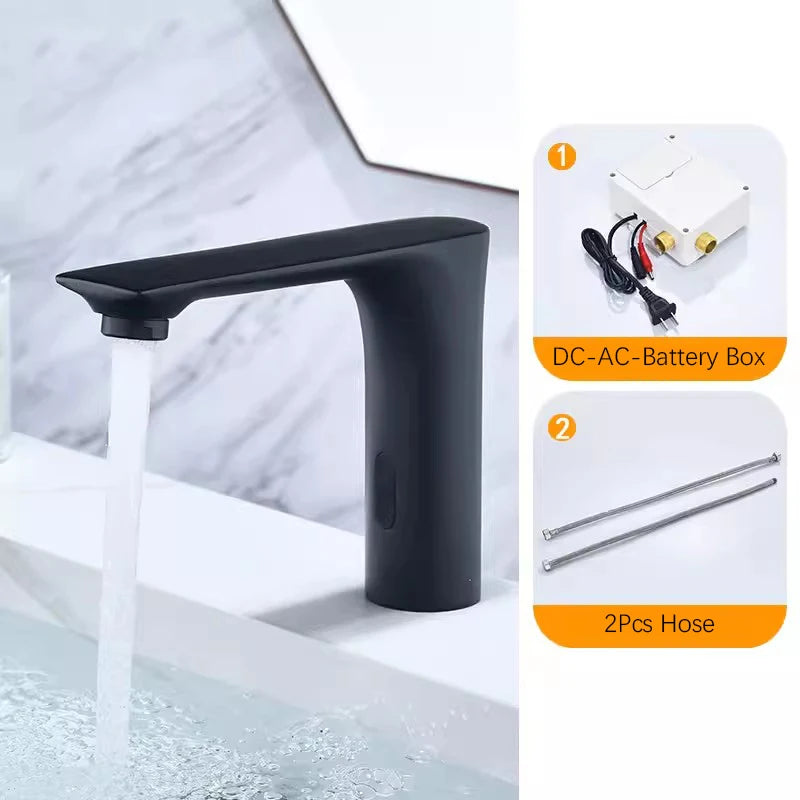 NEW 3 Colors Automatic Sensor Touchless Bathroom Faucet, Modern Basin Faucet for Sink 1 Hole, Waterfall Single Hole Bathroom Sink Faucet Home Bathroom Kitchen Washing Accessories