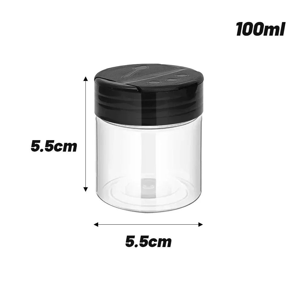 NEW 100ml 6 PCS Set Plastic Spice Jars with Shaker Lids Transparent Safety Plastic Bottles for Home Kitchen Storing Spices Seasoning Powders Jars Home Barbeque Kitchenware Supplies