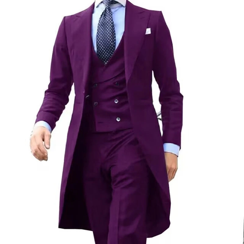 Low-Price Sales are Limited NEW 3PCS Set  7 Colors S-6XL PLUS SIZE Gentleman Luxury Wedding Evening Party Men Long Tail Coat Formal Groom Tuxedos Prom Male Suits Fashion Clothing Set Jacket Pants Vest
