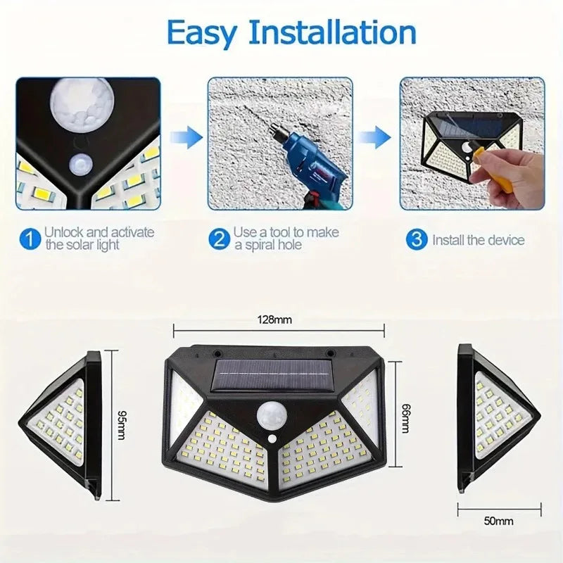 1-8 PCS Set 3 Modes Motion Sensor Outdoor Street Light 100LED Solar Wall Lights Wide Lighting Angle Floodlight Home Step Safety Lamps