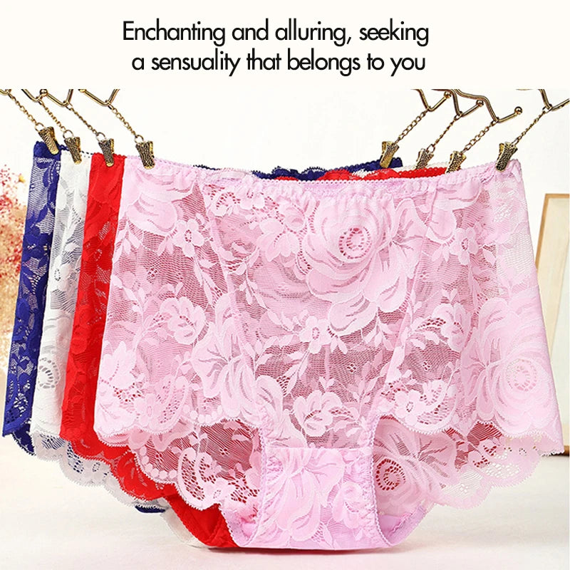 3pcs Set L-4XL Sexy Lace Panties Boxers  Women's Underpants Solid Color Large Size High Waist Briefs Breathable Lift Buttocks Female Underwear Supplies Ladies Sexy Lingerie Fashion Clothing Sets Products