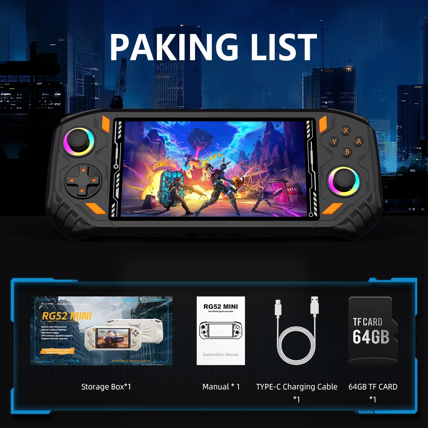 RG52 MINI Handheld Game Console 25 Languages 18.000+ Games EMU-ELEC System 2.4G WI-FI 5.5" IPS Screen 30+ Emulator Potable Retro Games Console Pocket Player Computer PC Gaming Supplies