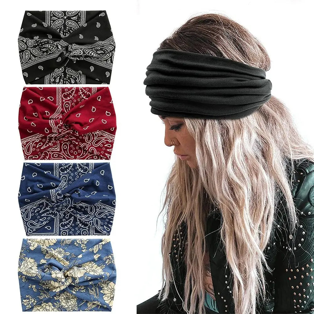 NEW Arrivals 29 Colors/Patterns Sports Bohemian Wide Cotton Stretch Headbands Women Headwrap Yoga Hair Bands Headwear Bandana Twisted Wide Headbands Hair Accessories