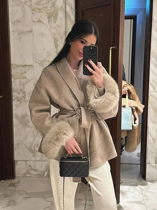 UK Size 5 Colors Elegant Lace Up Woolen Overcoat Women Casual Lapel V-Neck Full Sleeve Loose Warm Outerwear Lady New Autumn Commute Street Coat