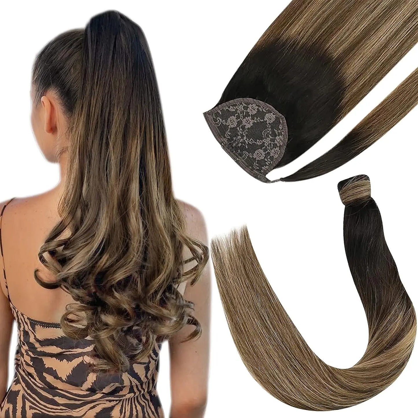 NEW  Ponytail Natural Human Hair 14-22" Highlight Ponytail Extensions 100% Real Human Ponytail Hair Extensions 80g/Set For Women