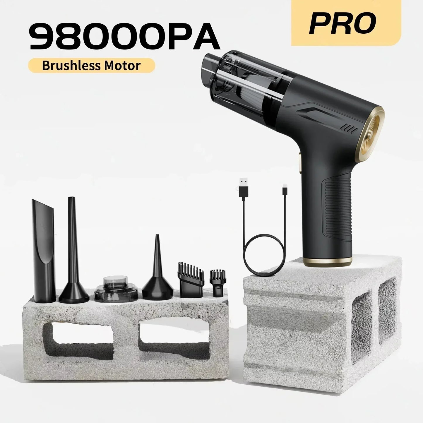 98000PA Mini Car Vacuum Cleaner Set Cordless Powerful Wireless Car Cleaner Handheld Portable Vacuum Cleaner Air Gun Car Cleaning Accessories