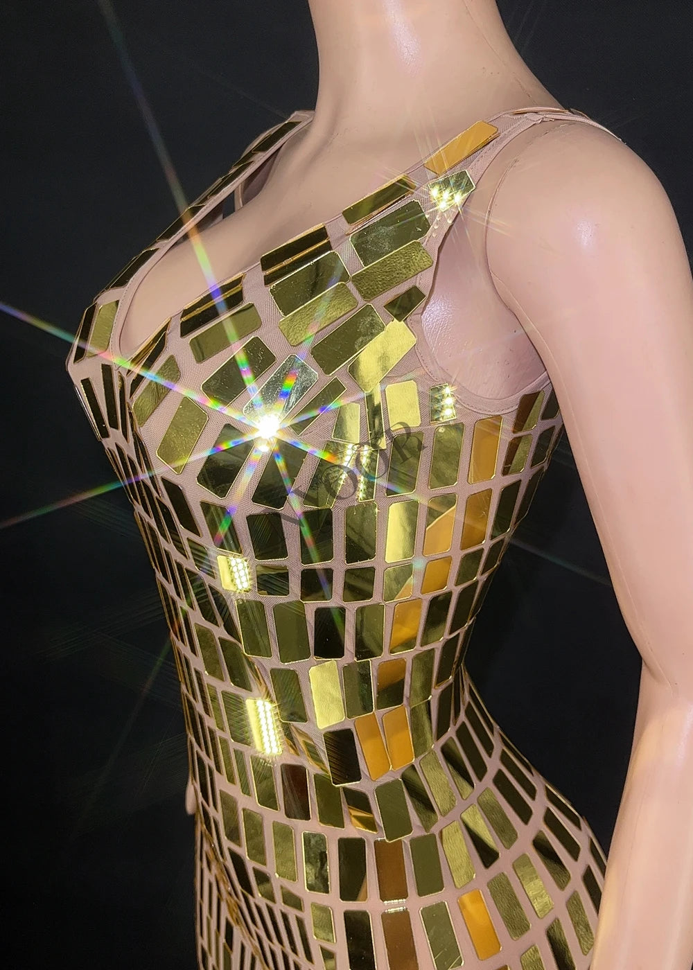 Sparkly Black/Gold/Silver/Royal Blue/Purple/Hot Pink  Mirrors Long Dress Sexy Sleeveless Deep V Neck Evening Celebrate Prom Party Birthday Wedding Dress Singer Show Stage Performance Wear Women Fashion Clothing Supplies