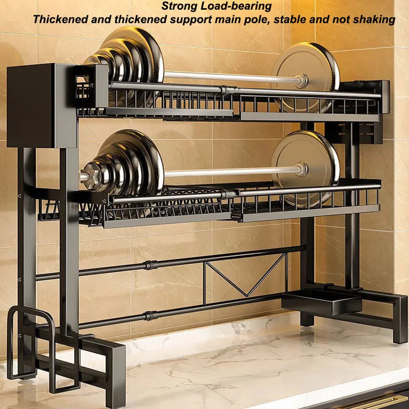 Storage Shelf Above The Sink Stretchable Bowl Draining Rack Multifunctional Dish Knife Spoon Sink Rack Set Organizer Kitchen