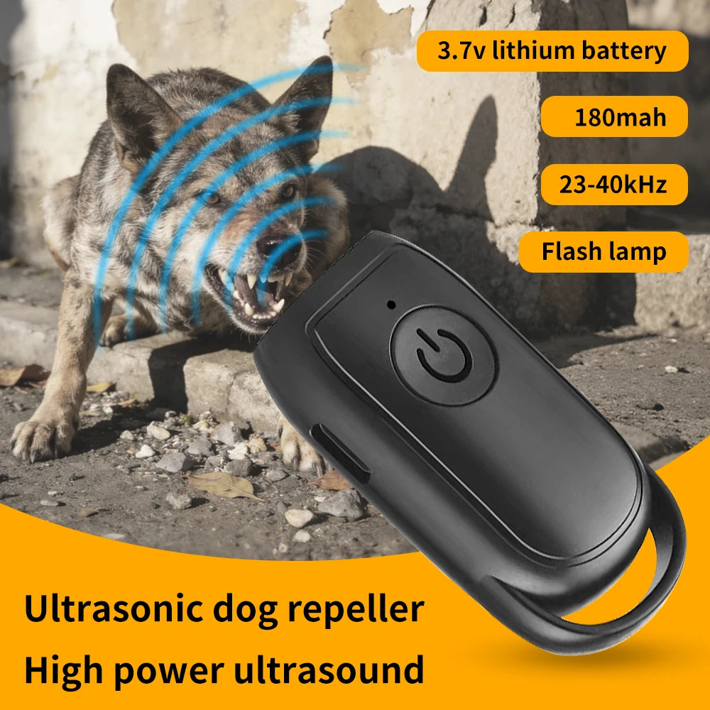 NEW Portable Ultrasonic Dog Repellent 180mAh Rechargeable 23 40KHZ Long Distance Outdoor Deterrent Electronic Tool With Flash Light Pets Accessories
