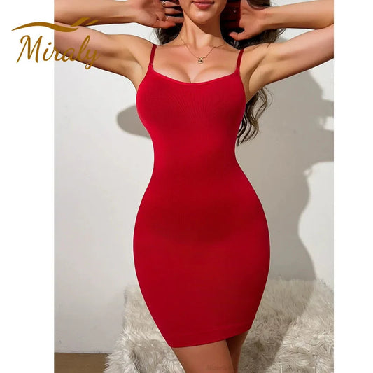 NEW Arrivals S-2XL Black/Beige/Red Color Seamless Shapewear Slips Sleeveless Under Dress Women Smooth Dress Full Slips Body Shaper Tummy Control Slip Slimming Cami