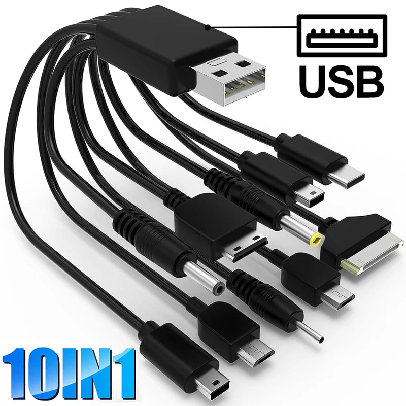 NEW Arrivals 10 In1 Set USB to Multi-Ports USB Cable Universal Phone Charging Cable Multi-head Charging Cable Cord For Samsung Nokia Phone Charger
