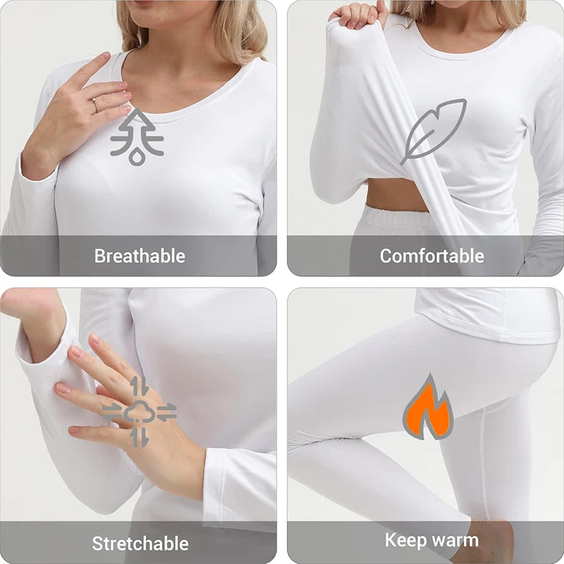 Women's Thermal Underwear Set Long Johns Base Layer Fleece Lined Soft Top Bottom 2 Pieces Set