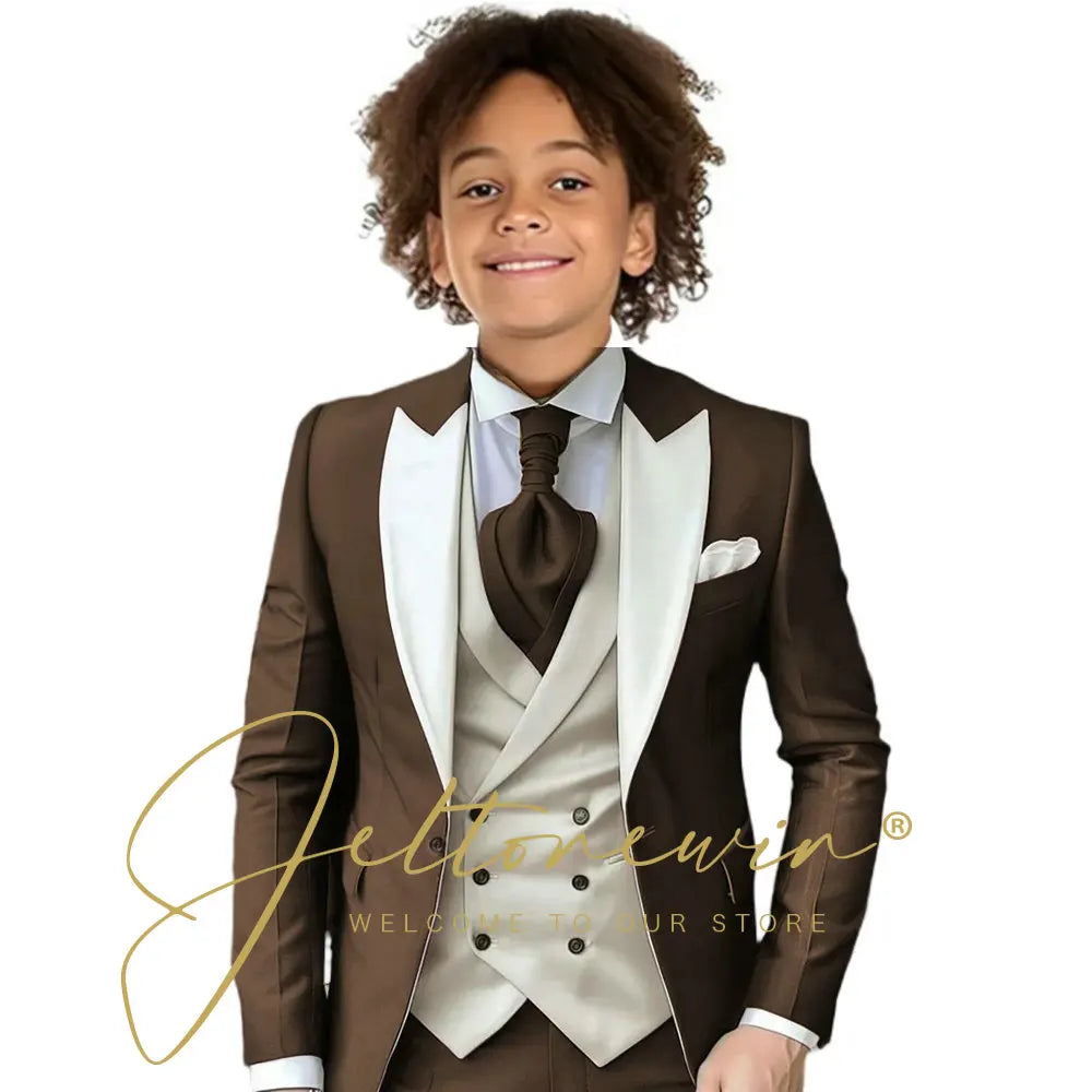 8 Colors  Children Boy's 2Y-14Y Formal Wedding Suit Kids Jacket Pants Ivory Vest Photography Suit Flower Boy Birthday Tuxedo Suit