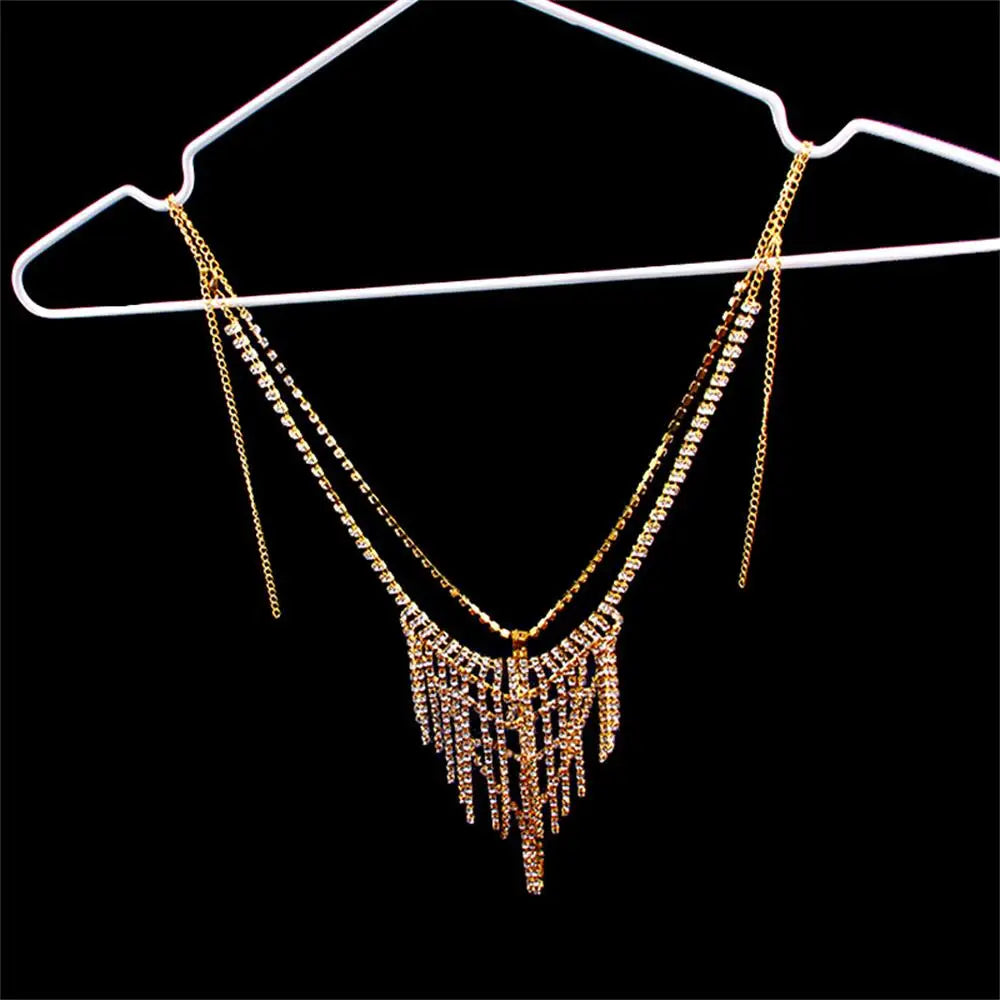 Sexy Beach Tassel Thong Lingerie Bikini Panty Briefs Women Crystal Rhinestone Body Chain Waist Belly Jewelry Party Festival Gift