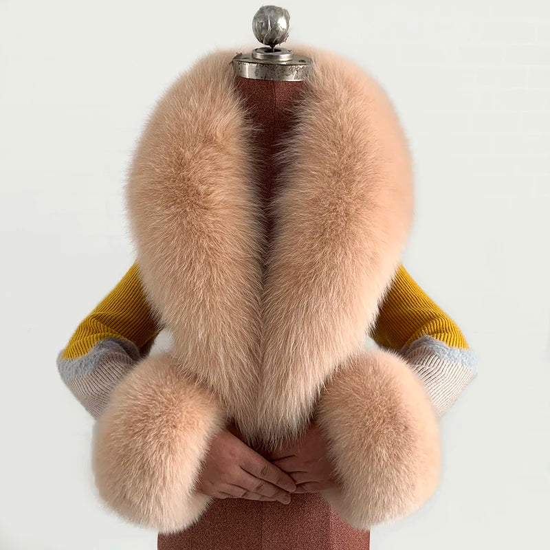 NEW Arrivals 6 Colors Set Women Winter 100% Natural Fox Fur Scarf Jacket Fur Collar Authentic Neck Scarves And Cuff Set Luxury Fox Fur Warm Neck Warmers Ladies Luxury Fashion Apparel Accessories