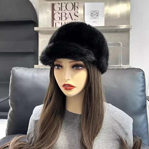 NEW Arrivals Real Mink Fur Luxury Hat Winter Warm Snow Outerwear Hats Women Keep Warm 100% Genuine Mink Fur Hats Natural Quality Female Fashion Mink Fur Cap Lady Outdoor Cap