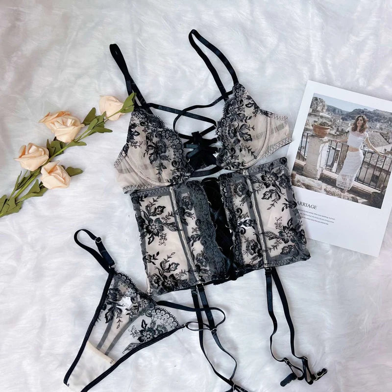 CINOON New Sexy Corset Lingerie Women Mesh Breathable Shaping Bodysuit Ladies G-string Fishbone Body Suitier Underwear