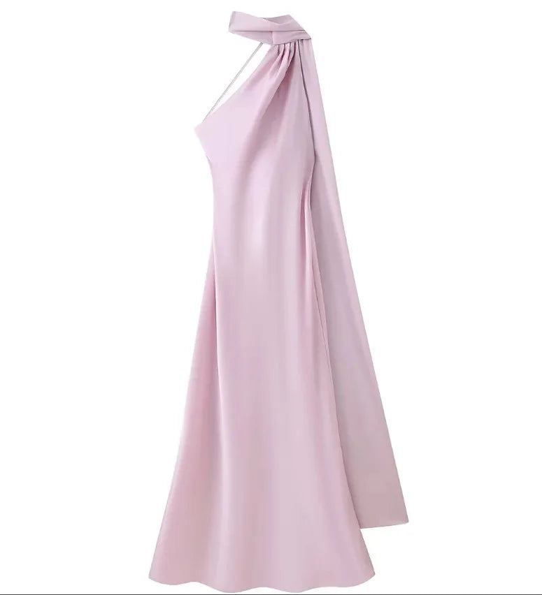 Luxury Satin Ribbon Halter Long Dresses 15 Colors S-XL UK Size Women's Backless Formal Maxi Dress Evening Wedding Guest Red Carpet Business Party Summer Graduation New Arrivals