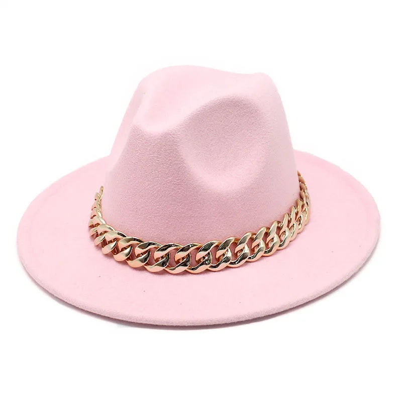 Women Oversized Chain Accessory Bag And Fedoras Hat 2-piece Sets Fashion Luxury Party Wedding Jazz Hat