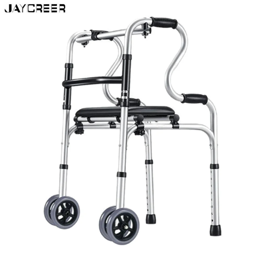 Elderly Disabled Paralyzed People Home Indoor Outdoor Hiking Super Market Shopping Folding Seat Walker With Wheels Rehabilitation Equipment Zimmer Frame Mobility Accessories Health Care Supplies