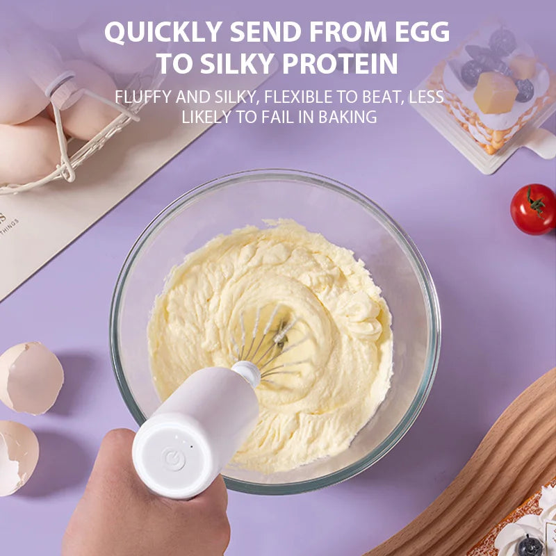 Electric USB-Type C Egg Beater Rechargeable Home Handheld Small Wireless Egg Beater Baking Cream Electric Whip Blender Hand Mixer for Cakes