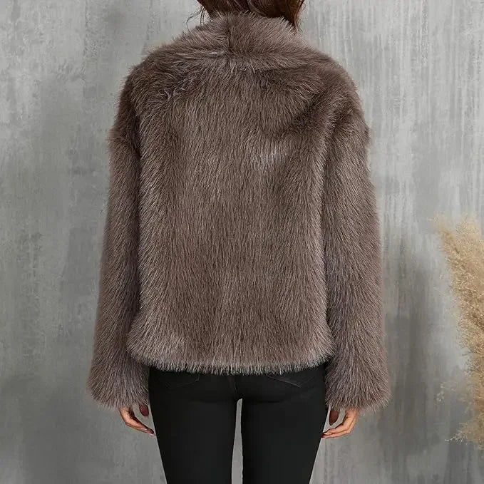NEW BIG SAVE S-3XL Women's Luxury Italian Style Cropped Faux Fur Jacket Plush Warm Long Sleeve Winter Snow Clothes Supplies  Fur Coat Girls Jacket Shaggy Furry Outerwear with Pockets Female Ladies Luxury Fashion Clothing Prod