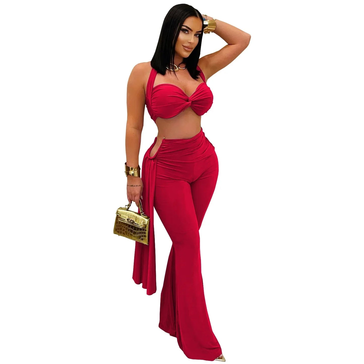 2 PCS Set S-2XL Fashionable C7485 Cross-Border Sexy Summer Strapless Long Pants Set Women's Polyester Fiber Clothing
