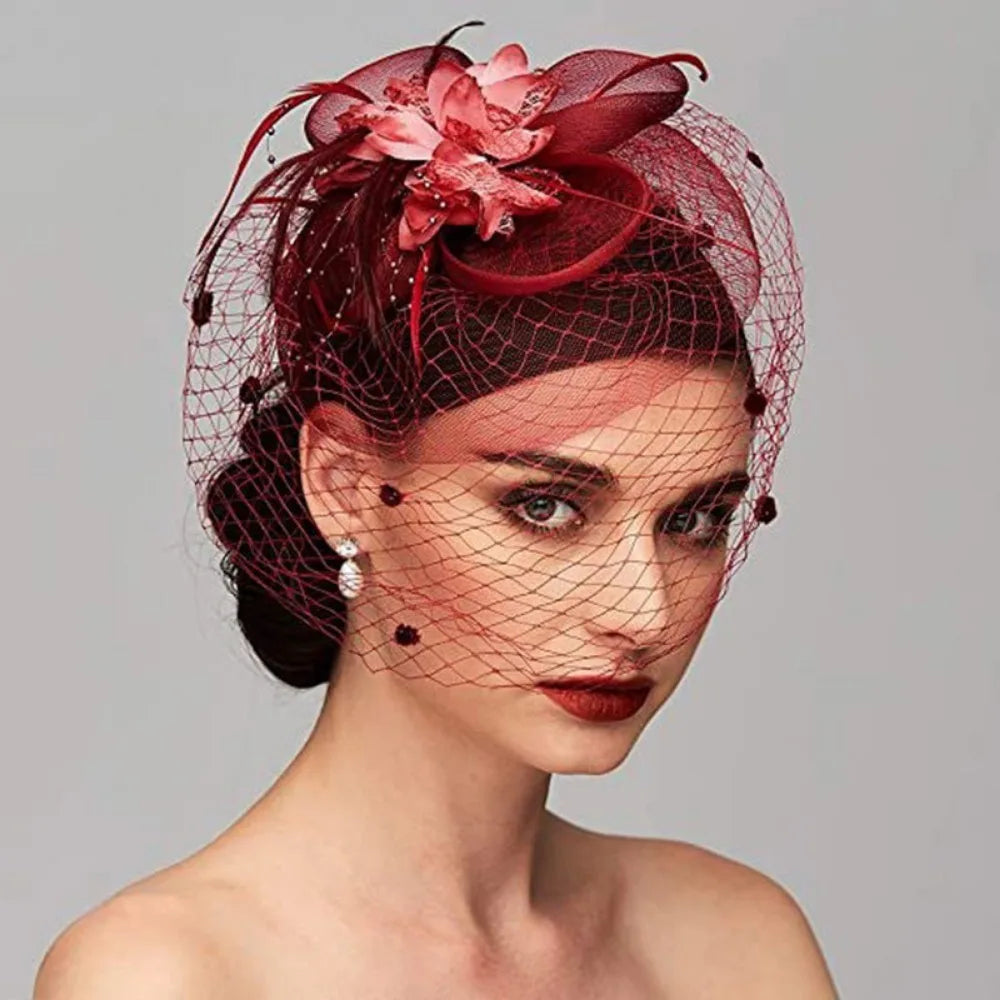 10 Colors Birdcage Bride Veil Wedding Evening Tea Cocktail Party Sunday Church Funeral Flowers Feather Mesh Veil Face Cover Headwear Royal Ascot Horses Race Top Caps Ladies Apparel Accessories