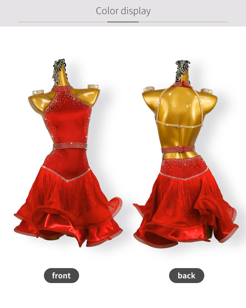 NEW Arrivals Luxury Latin Skirt Ballroom Competition Dance Samba Rumba Dress Stage Costume Dancewear Outfits Evening Girls Line Party Prom