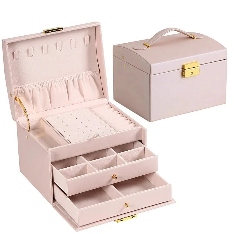 NEW Arrivals Simple Leather Jewelry Luxury Box with Lock Drawers Storage for Earrings And Accessories Secure And Stylish Organizer