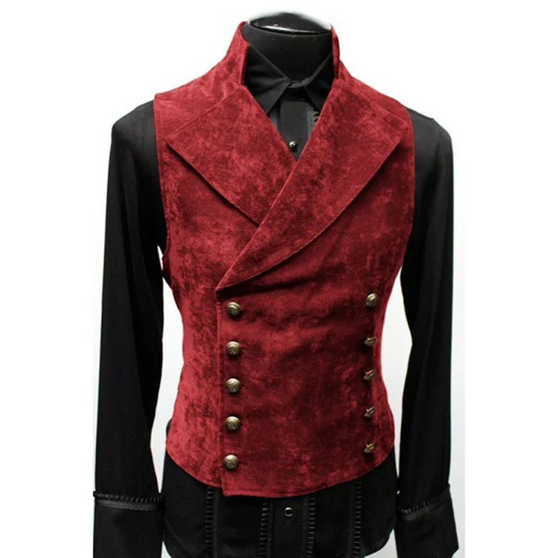 S-4XL UK Plus Size Men's Gothic Vest Costume Gothic Men's  Breasted Waistcoat Double Vest Victorian Waistcoat Tool Male Apparel Accessories