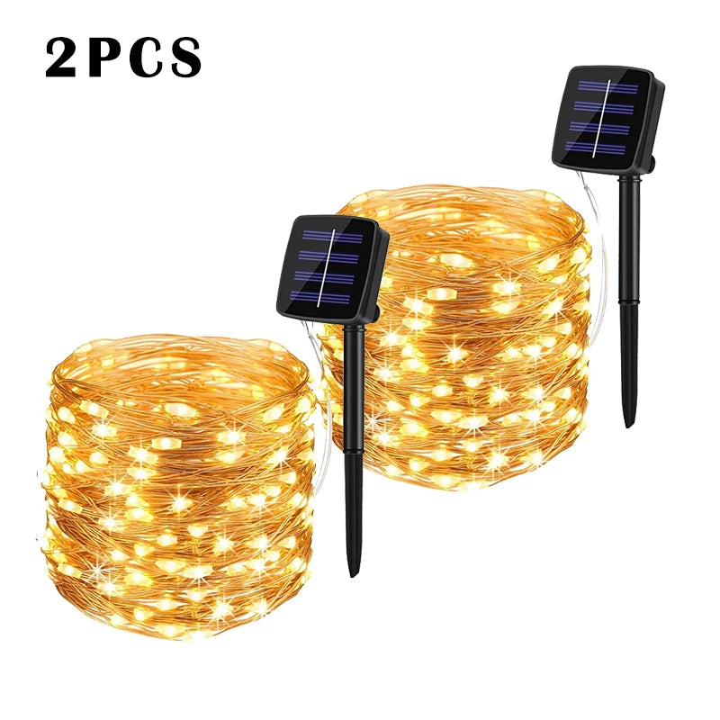 NEW Arrivals LED Solar String Light Outdoor Garden Pathway Courtyard Fairy Lights Led Twinkle Waterproof Lamp Bulbs for Christmas Party Decor 7m/12m/22m/32m/52m/102m Lighting Decoration Supplies