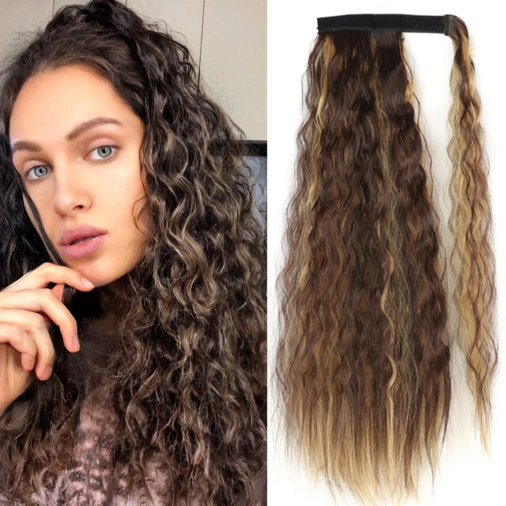 NEW  Synthetic Long Straight Wrap Around Clip In Ponytail Hair Extension Can Be Permed Heat Resistant Pony Tail Fake Hair