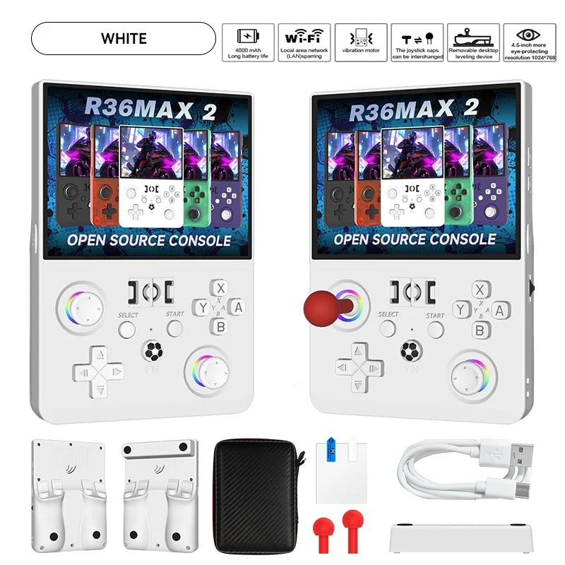 New R36 Max2 Retro Handheld Game 22.000 Games Console Linux System 4.5 Inch IPS Screen 64G/128G Portable Pocket Player Built-In Computer Gaming Supplies
