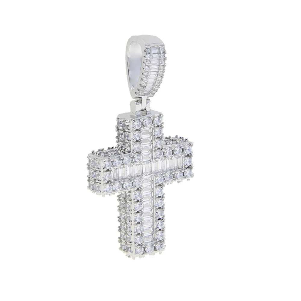 New Iced Out Cross Pendant Necklace For Women Men Bling Prong Setting Cubic Zirconia Cross Charm Luxury Hip Hop Fashion Jewelry Accessories.